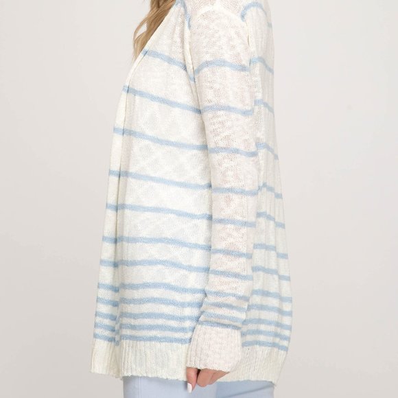 NWT! Sky Blue Stripes Cardigan Sweater - Picture 2 of 7